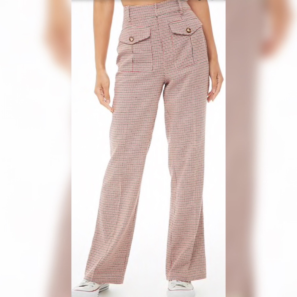 High Rise Houndstooth Plaid Pants